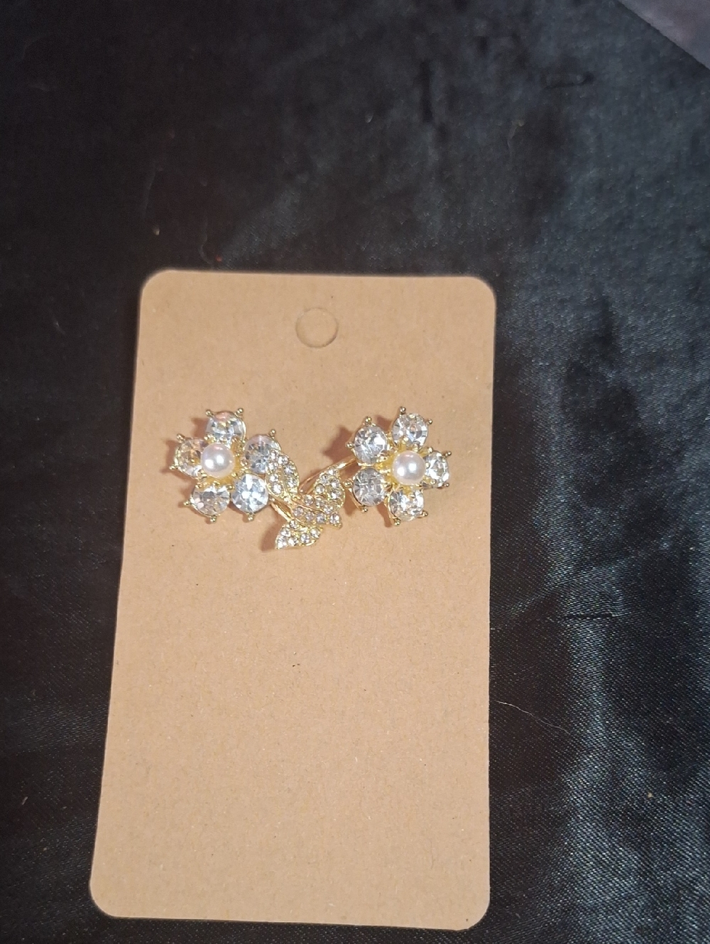 Gold Floral Pearl & Crystal Stud Earrings - Women Jewelry